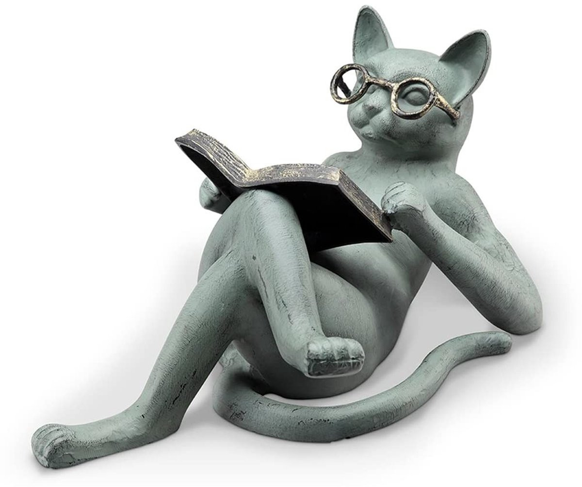 Dailygoody Kattenbeeldje - Retro literair kattenornament voor op tafel - 18 cm