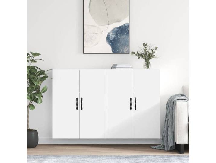 Blanc Armoires murales 2 pcs blanc bois d'ingénierie - Meuble Rangement LV27334