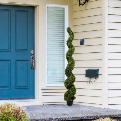 Kodotan sofa 6FT Spiral Topiary Trees Artificial Outdoor Faux Boxwood Plants Large Twisted Green Potted Trees, 2pcs/set