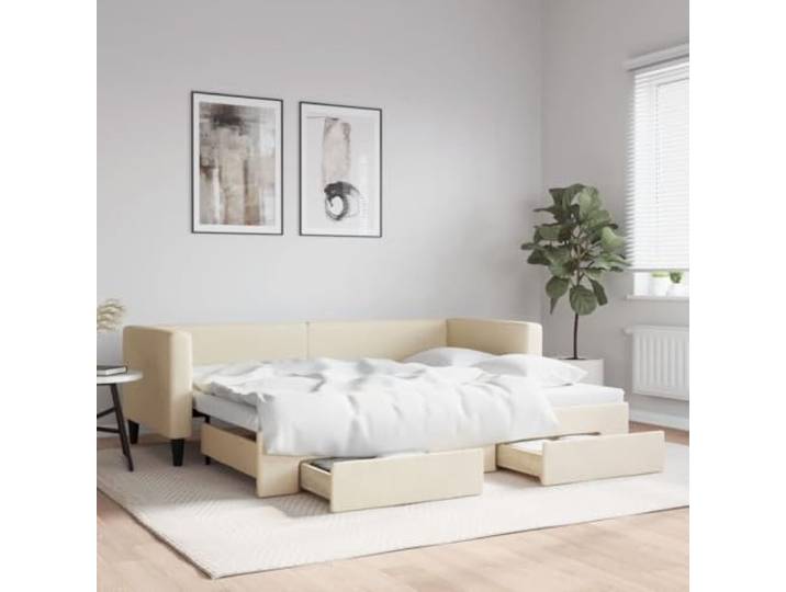 RJPLMFV Tagesbett 2-in-1 mit Ausziehbett und Schubladen, cremefarben, 80 x 200 cm