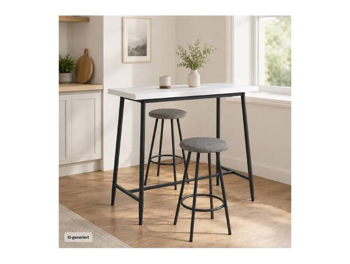 HTI-Living Bargruppe Bartisch mit 2 Hockern Erik Weiß, (Set, 3-tlg., 1 Bartisch, 2 Barhocker), 3-teilige Bargruppe für Küche, Esszimmer und Partyraum