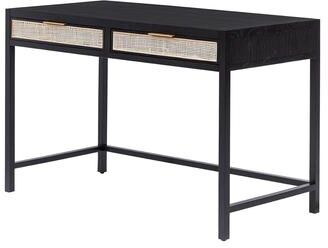 "Cane 47"" Rattan Writing Desk, Black/ Beige"
