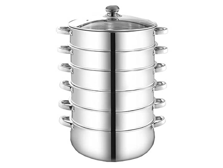 GLJTUO Dampfgarer, Suppentopf, Hot Pot, Dampfgarer Aus Edelstahl 430, 3-Lagiger Verbundtopfboden, Gedämpfte Meeresfrüchte, Gedämpfte Brötchen, Kochgeschirr, Topf-Dampfgarer-Set,40Cm