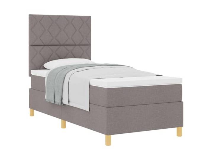 KTHLBRH Boxspringbett mit Kopfteil taupe 90 x 200 cm Stoff Kopfteil in 2 Höhen verstellbar, Gestell aus massivem Kiefernholz, Holzbeine, Taschenfederkernmatratze