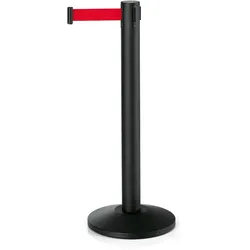 WAS Germany - Abgrenzungspfosten Set LARGEFLEX, schwarz, 4,5 m, rotes Gurtband, Set á 2 Stück, pulverbeschichtet, Polyesterfaser, Stahl
