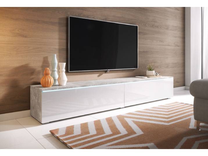 Meuble TV CERIEE 180 – béton / blanc brillant