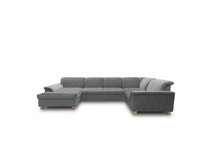 Mid.you Wohnlandschaft, Dunkelgrau, Holz, Eiche, Uni, 5-Sitzer, U-Form, 344x206 cm, Made in EU, FSC Mix, Rücken echt, Wohnzimmer, Sofas & Couches, Wohnlandschaften, Wohnlandschaft U-Form