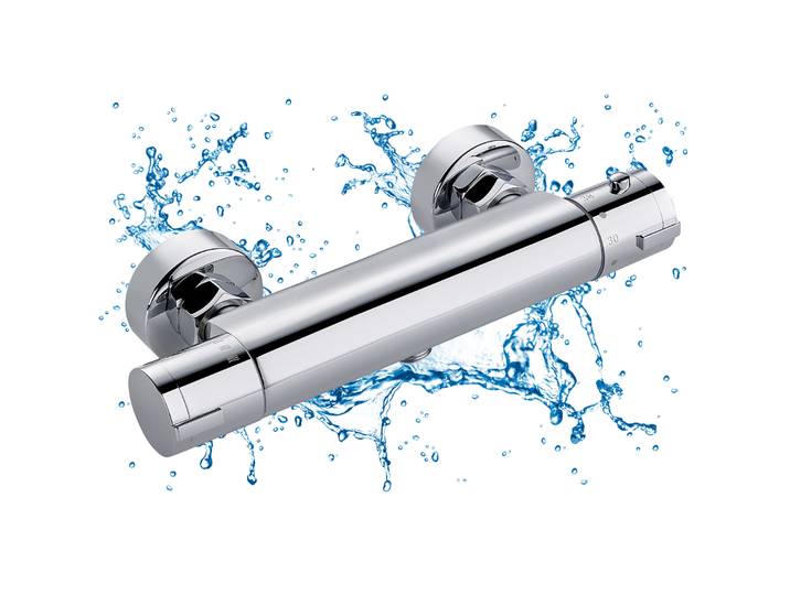 Mitigeur de douche avec thermostat, 38 ° Bouton de sécurité C, mélangeur thermostatique rond chromé pour salle de bain et baignoire, monté en Surface
