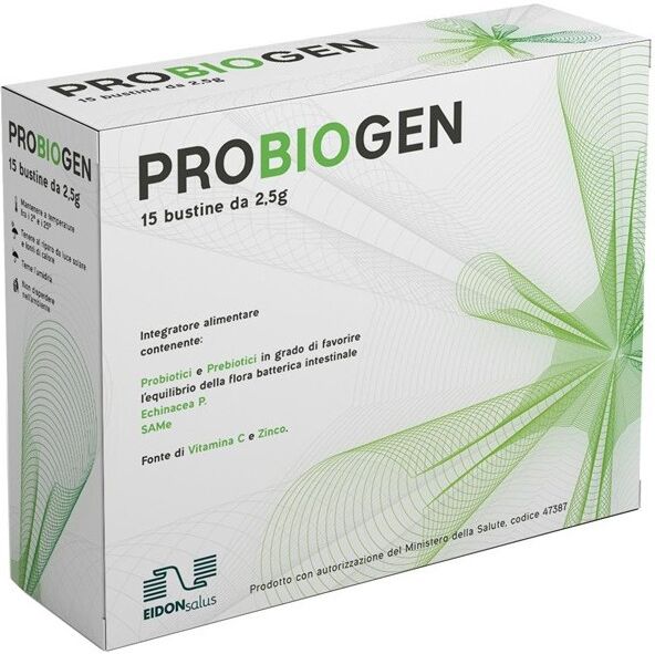 EIDON SALUS Srl Eidon Salus - Probiogen Integratore con Probiotici, Prebiotici, Echinacea purpurea, Vitamina C e Zinco - 15 Bustine
