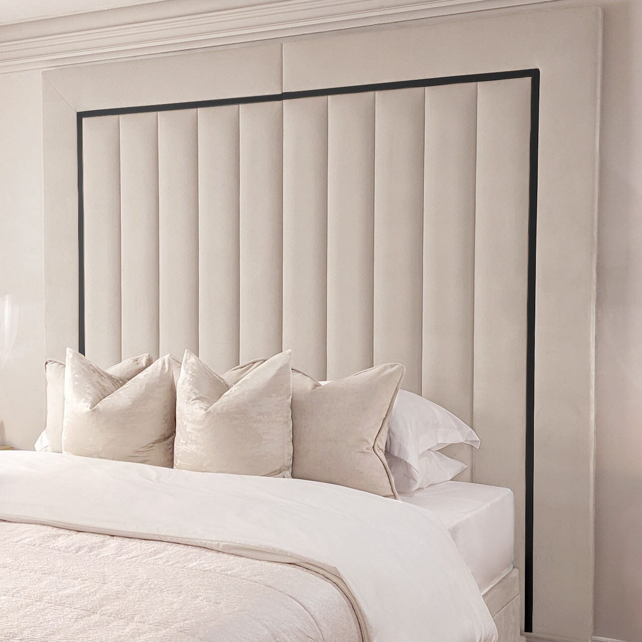 Milan Cream & Black Channelled Luxury Headboard, King