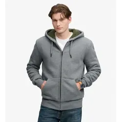 Superdry für Herren. M2014583A Graues Kapuzensweatshirt mit Reißverschluss und Borg-Futter (XL), Lässig, Baumwolle