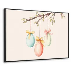 LEINWAND Bilder mit Rahmen - Osterkuchen - Schleife - Eier - 90x60