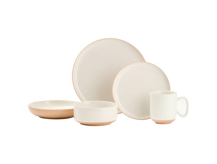 Novel Kombiservice Terra Nova, Braun, Weiß, Keramik, 20-teilig, Streifen, 440 ml,690 ml, Lfgb, lebensmittelecht, Geschirr, Geschirrsets, Kombiservice