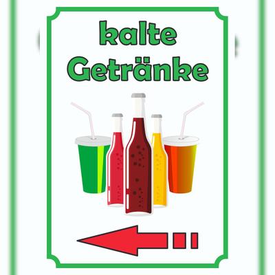 kalte Getränke Schild Hochkant mit Pfeil links A1 (594x841mm)