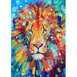 Diamantstickerei / 5D-Malerei / Diamantmosaik / Diamond Painting – bunter Löwe, Größe 40x50 cm