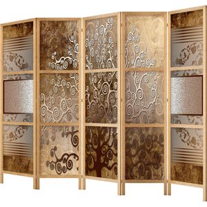 Artgeist Paravent Golden Flourishes II innen 5-tlg, aus Holz /Stoff, japanischer Paravent, 225 x 172cm