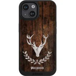 Nivocase Handyhülle für Apple iPhone 15 Hülle NIVOpure Case Schwarz Hirsch Holz Holzoptik (Apple iPhone 15), Smartphone Hülle, Schwarz