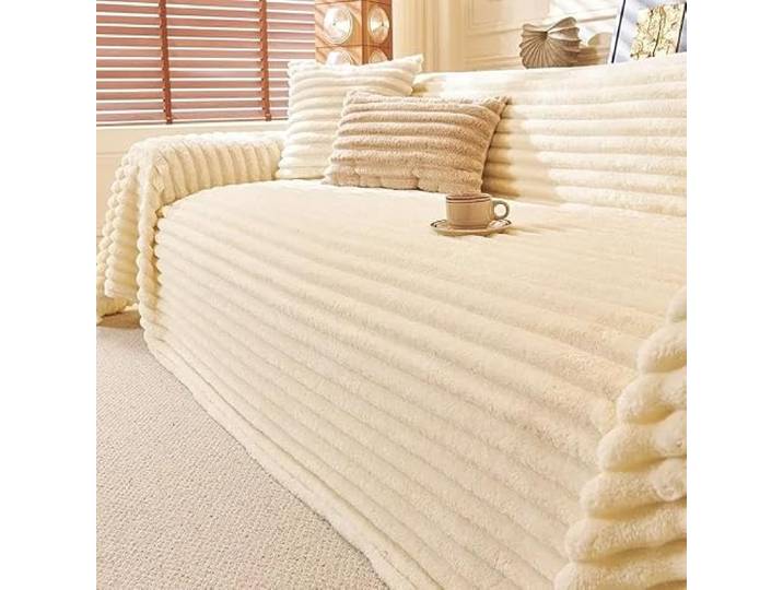 Flauschiges, warmes Flanell-Sofahandtuch mit Streifen Einfarbige Mehrzweck-Sofa-Freizeit-Nickerchen-Decke for Wohnzimmer-Couch-Abdeckung(Cream,180x380cm)