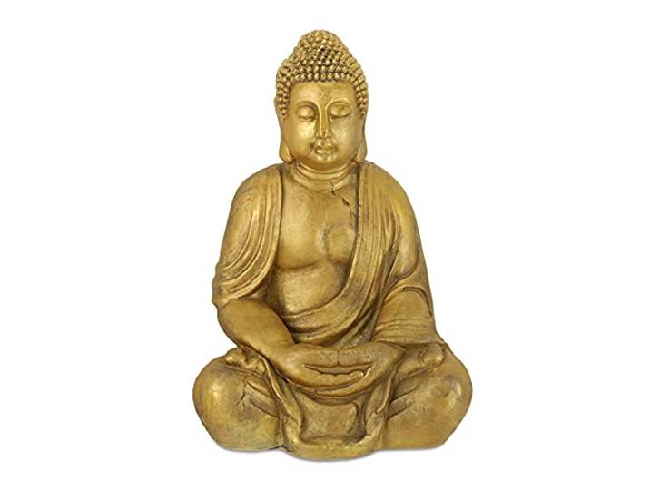 Relaxdays Statue de Bouddha Jardin\, résistant aux intempéries et au Gel\, Assis\, Objet déco XL\, HLP 70 x 45 x 35 cm\, doré