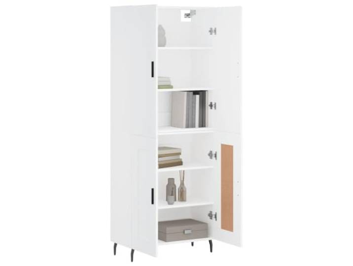 KTHLBRH Anrichte weiß 69,5 x 34 x 180 cm Holz mehrschichtig Metallfüße, großer Stauraum, Schrank mit Türen, Montage erforderlich