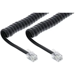 INLINE Spiralkabel, RJ10 Stecker / Stecker, schwarz, 1:1 belegt, max, 2m