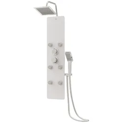 Helloshop26 - Duschpaneel Duschkopf Wasserhahn Glas Edelstahl 130 cm weiß 02_0003436