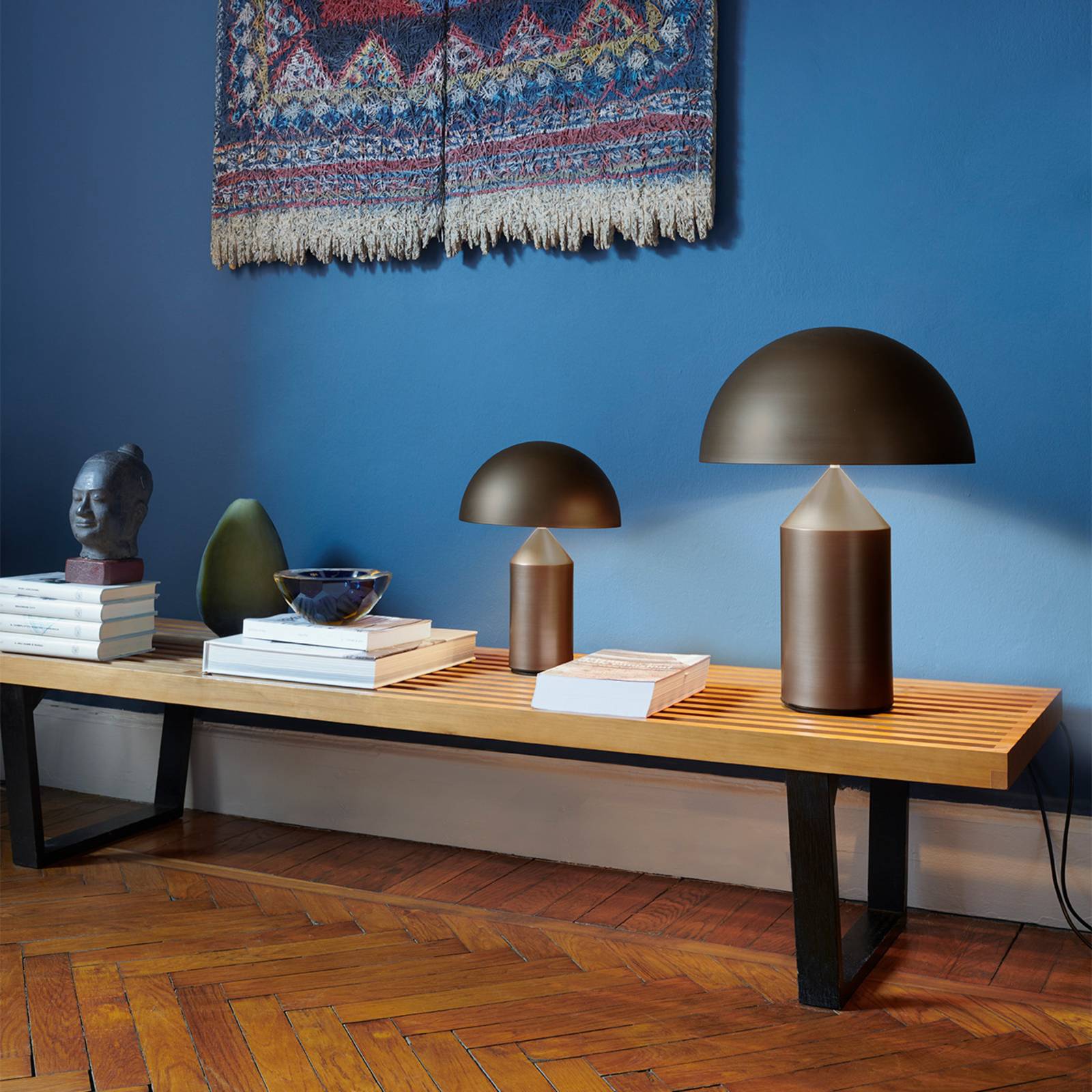 Oluce Designer Table Lamp Atollo, Bronze / antique brass, Living / Dining Room, Aluminium, Design, Table Lamp