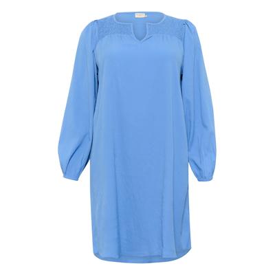Midikleid KAFFE CURVE "Kleid KClunda", Damen, Gr. 50, N-Gr, blau (ebb and flow), Obermaterial: 100% Polyester PES., Kleider Midikleid