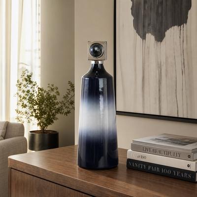 Sagebrook Home Glass Metal Decorative Vase with Contemporary Single Modern Accents
