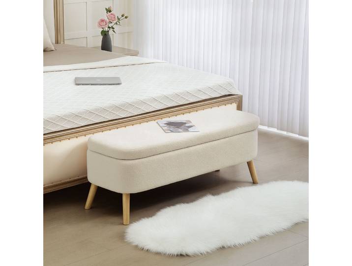 HOMCOM Banc Rangement 65L Pieds Bois 120x40x48cm Beige