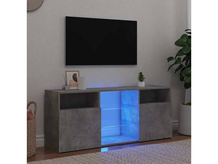 Meuble TV avec lumières LED-Banc TV à LED gris béton 120x30x50 cm