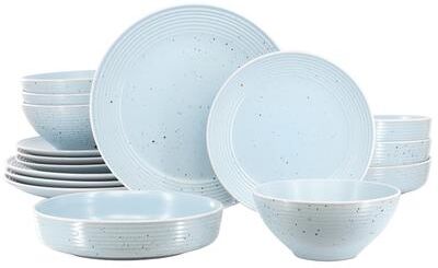 Elama Emilia 16 Piece Double Bowl Stoneware Dinnerware Set in Light Blue