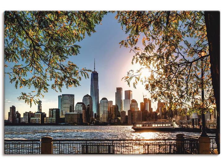 Wandbild ARTLAND Sonnenaufgang über New York , blau (farbe bild(er): blau), B:120cm H:80cm, Bilder, Wandbild, als Leinwandbild, Poster in verschied. Grössen