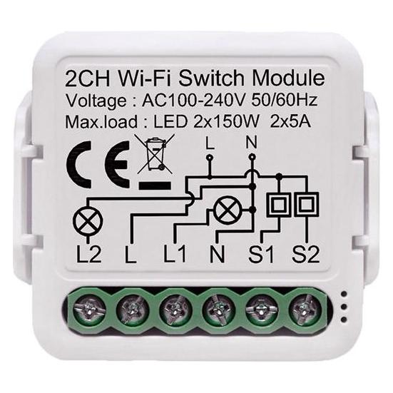 Netplus NPLLSW02 - Smart Relay Switch Module 2-channel Wi-Fi (Schaltaktor) (NPLLSW02)