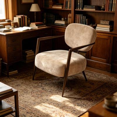 Modern Metal Frame Accent Chair, Upholstered Softy Fabric Side Chair, Mid-Century Comfy Lounge Armchair