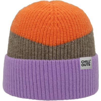 Beanie CHILLOUTS "Natascha Hat", Damen, bunt (orange, lila), Materialmix, Mützen Beanie, Moderne Rippstrickbeanie in Blockfarben