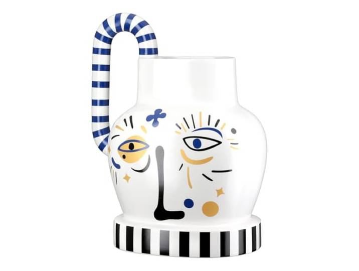 GILDE Henkelvase Fira aus Keramik - weiß - Höhe 23cm x Breite 23cm - mit Gesichtsmotiv - wasserdichte Dekovase