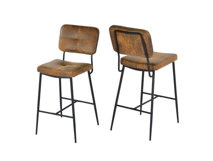 Meubles Cosy Barstuhl 2er-Set in Wildlederoptik, Braun, 46x102x52 cm, Esszimmer, Barmöbel, Barhocker