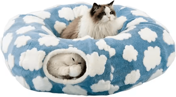Inspire Curations Plush Donut Cat Tunnel Bed Cozy Peekaboo Play Tunnel & Sleeping Nest h