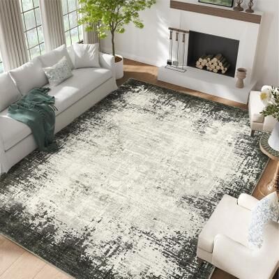 Garvee Abstract Bordered Distressed Modern Washable Area Rug