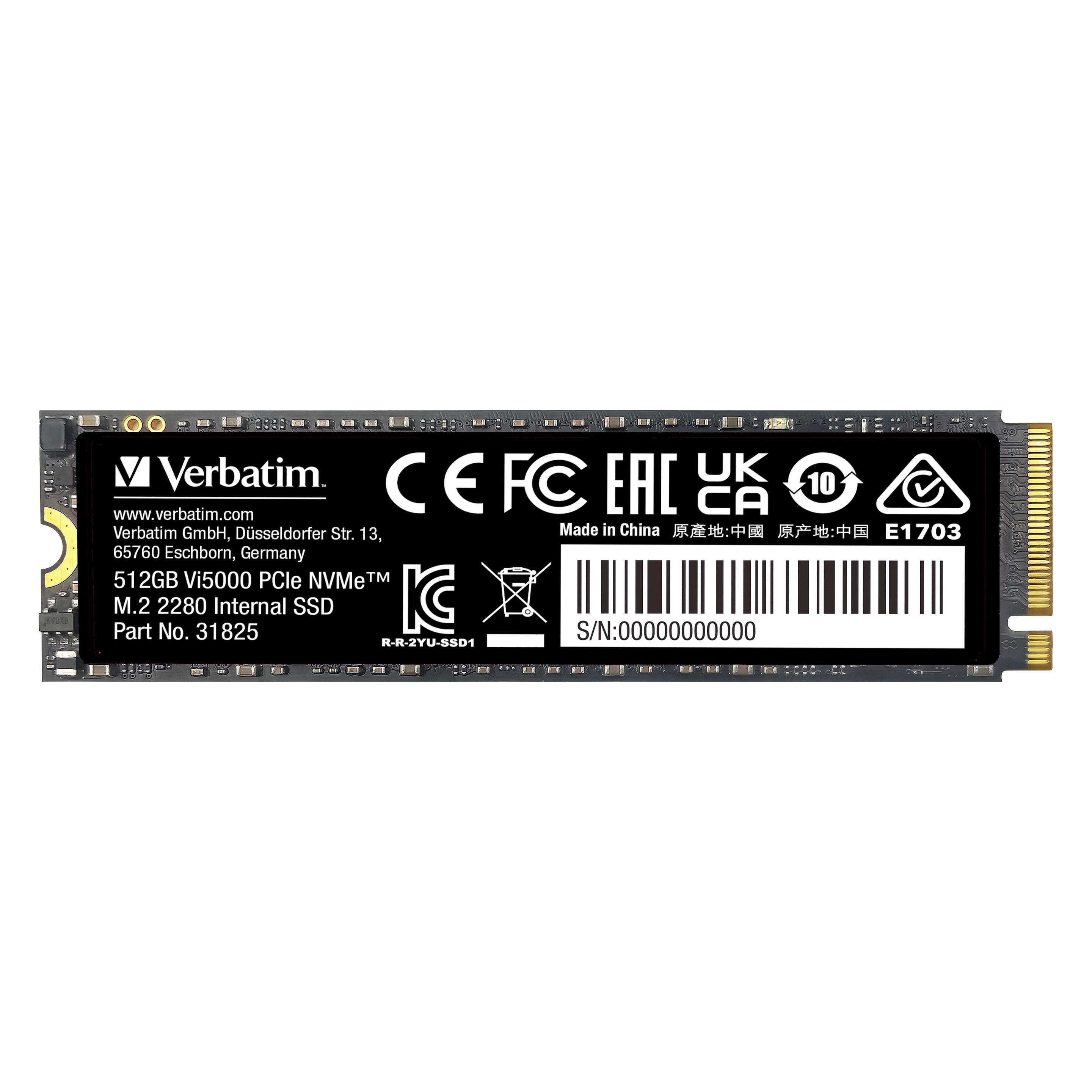 Verbatim Vi5000 M.2 SSD 512GB PCIe4 NVMe 31825 (512 GB, M.2, M.2 2280) (31825)