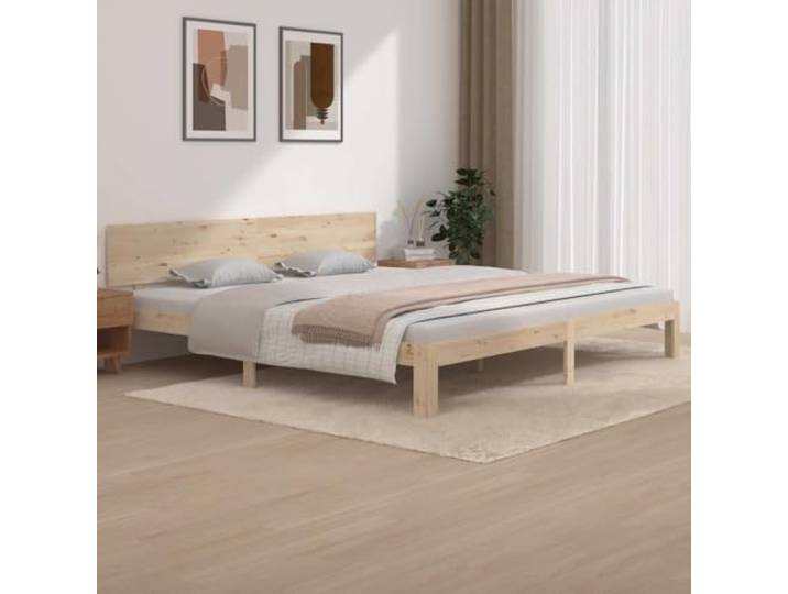 WDGJJFECNMUEHI Massives Kiefernholz Modernes Design 200x200 cm Braun Massivholzbett Kiefer 200x200 cm Bettgestell mit Kopfteil Lattenrost Naturholz Schlafzimmer Möbel Stabil Rustikal