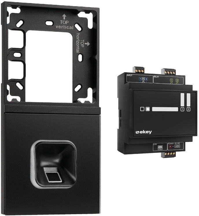 ekey xLine Fingerprintset Unterputzmontage, Loxone Montagerahmen 2-fach Anthrazit