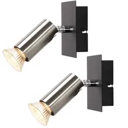 Wandstrahler schwenkbar Wandlampe Schlafzimmer Wandleuchte Wohnzimmer, Metall silber schwarz, 1x GU10, BxH 10 x 9 cm, 2er Set