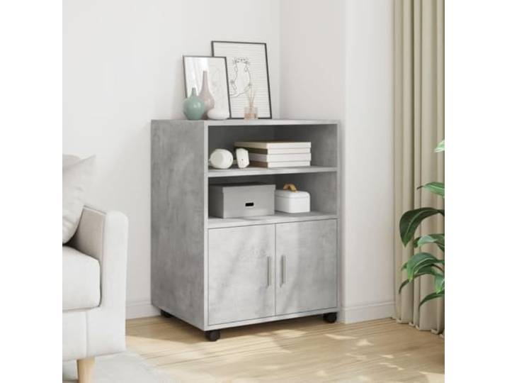 ZQQLVOO Rollschrank Betongrau 60x48x81 cm Holzwerkstoff Mit Rollen, 2 Arretierbare Lenkrollen, Offene Fächer, Schranktür, Pflegeleicht, Vielseitig Nutzbar