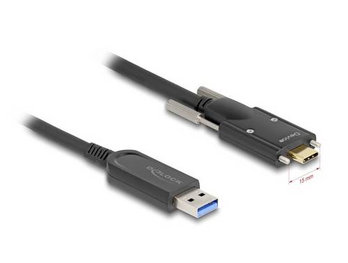 Delock Aktives Optisches Kabel USB 10 Gbps Typ-A zu USB Type-C mit Schrauben seitlich 10m 83206