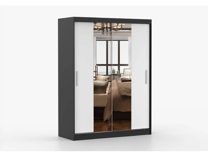 Schwebetürenschrank VISTA 01 150 cm Schwarz Weiß + Spiegel