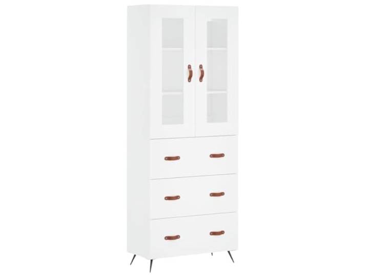 GHVBNMF Highboard Weiß 69,5x34x180 cm Schrank aus Holzwerkstoff Elegantes zweiteiliges Highboard in Weiß mit Glas & Metallfüßen für Wohnzimmer und Essbereich. Bietet viel Stauraum.