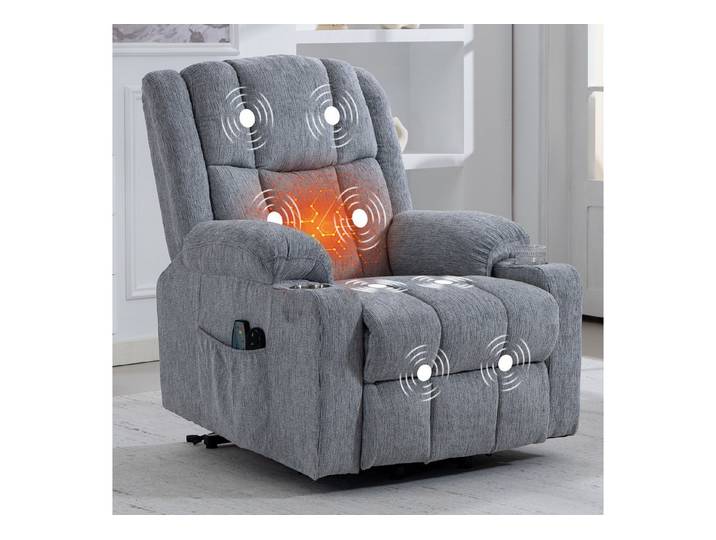 KLAM HOME Relaxsessel TV-Massagesessel mit Aufstehfunktion, Wärme & 4D-Vibration (Relaxsessel mit Remacro-Motor,Fernbedienung & Edelstahl-Getränkehalter), Senioren-Sessel für Wohnzimmer, Home-Office & Gästezimmer