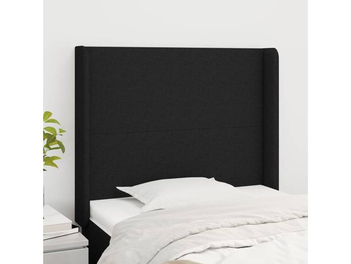 vidaXL Kopfteil mit Ohren Schwarz 93x16x118/128 cm Stoff